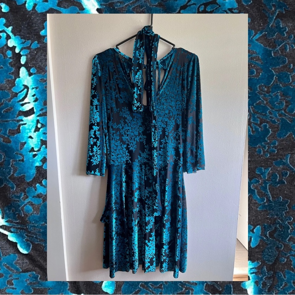 GUC Black Milk Burned Velvet Teal Floral Kimono Dress Large - Picture 5 of 16